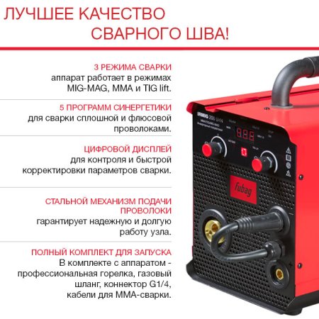 FUBAG Сварочный полуавтомат IRMIG 200 SYN с горелкой 250 А 3 м в комплекте в Петрозаводске фото
